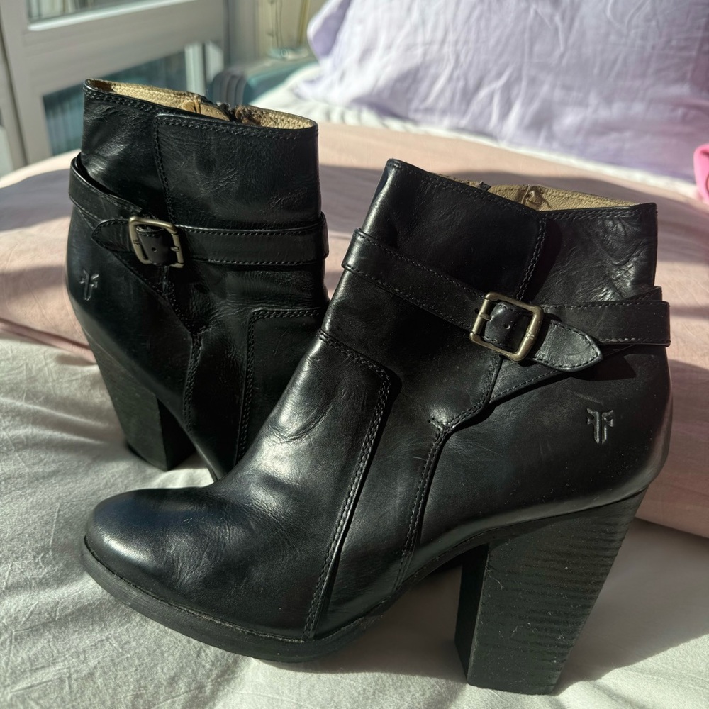 Frye Black Leather Ankle Boots